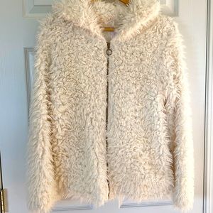 Fun faux fur sweater jacket. Pockets n hoodie lightweight.